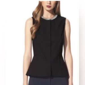 Phillip Lim Black Peplum Top with Embellished Neckline Audrey Hepburn
